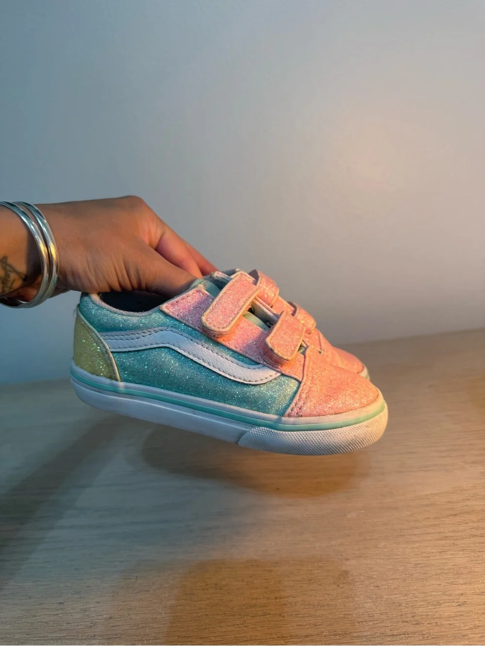 Vans Kids Glitter Pastel Velcro Sneakers - Pink, Teal, Yellow